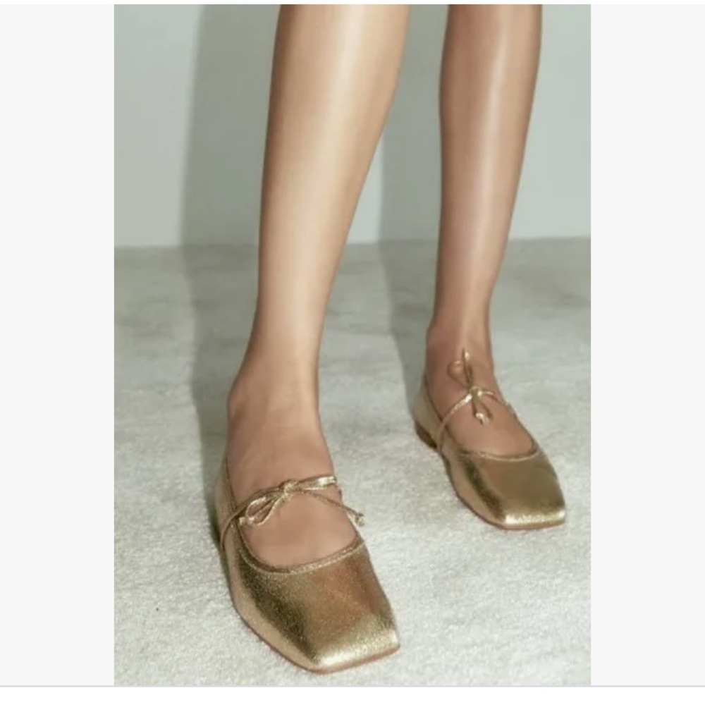 Gold Zara Ballet Flats